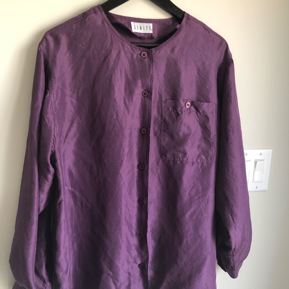 Limite Vintage Purple/Plum Silk Longsleeve Button Up Blouse - Size L